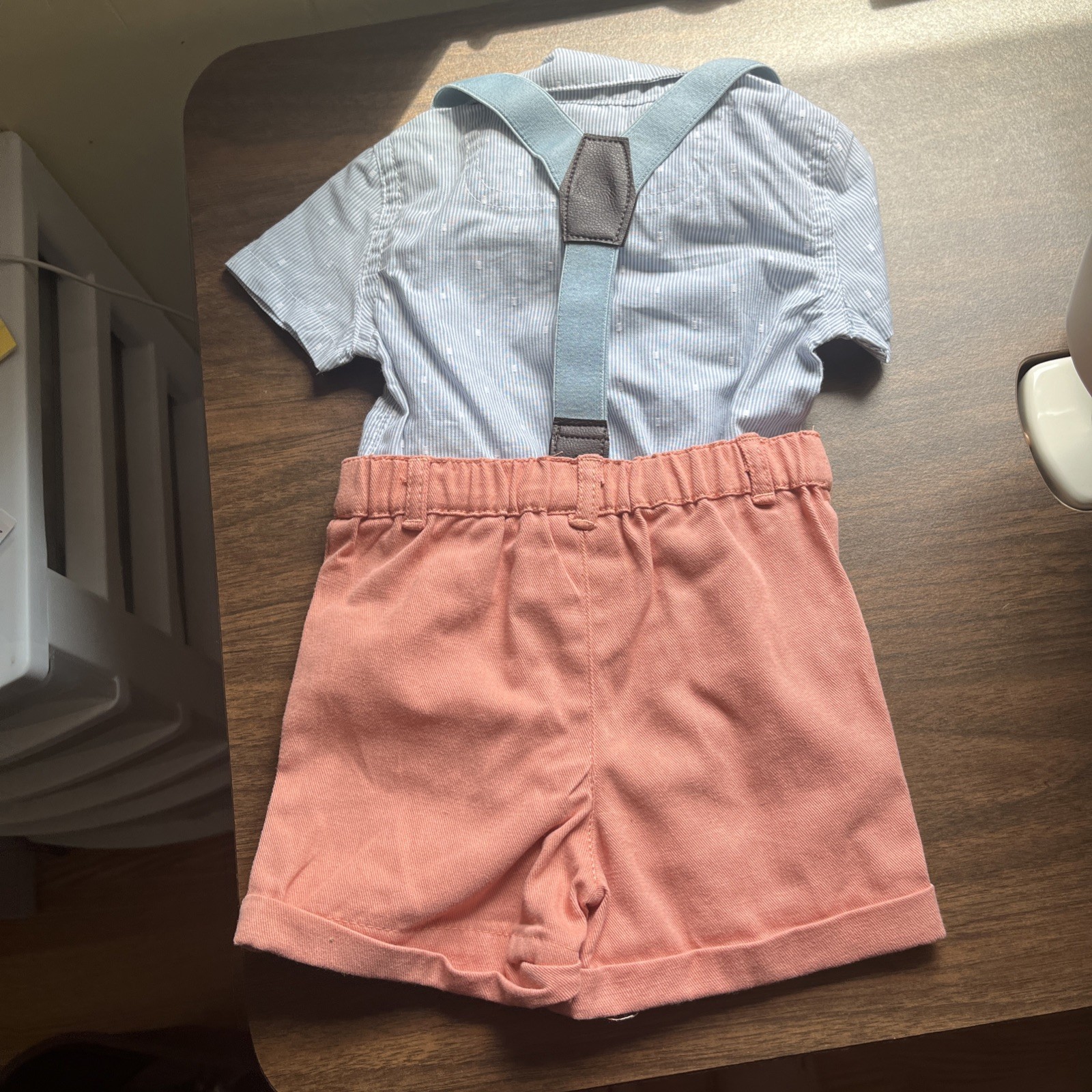 0-3 Months, SHIRT, SHORTS & SUSPENDERS Made In India For Tahari NWT