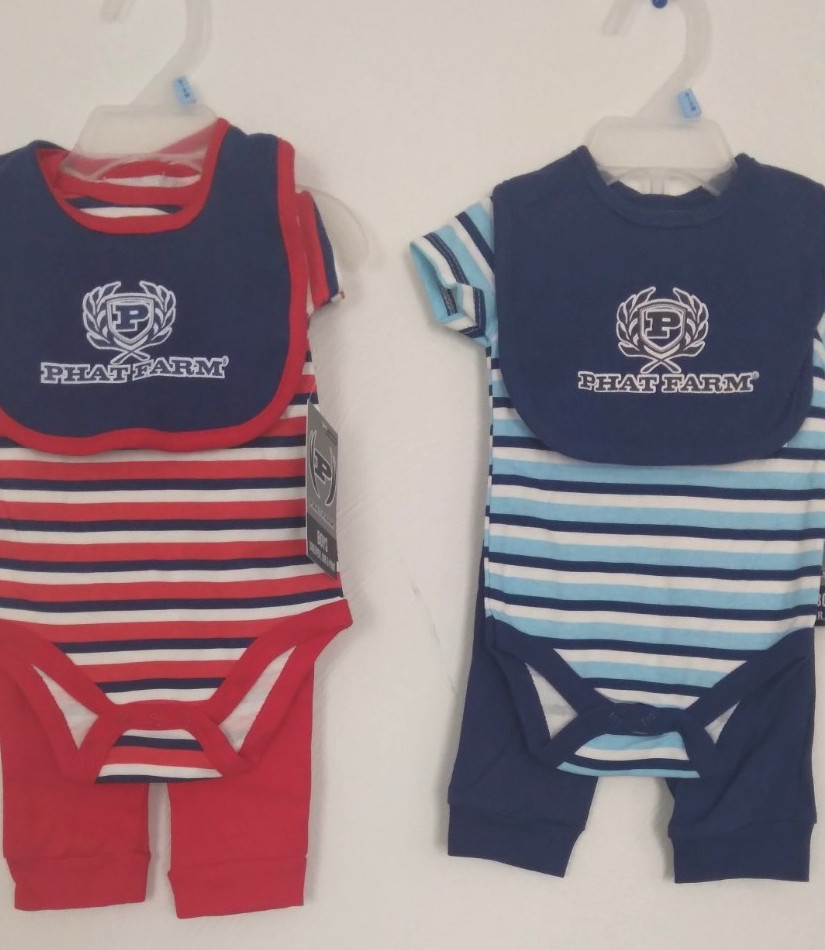 Phat Farm Boy’s, Shirt, Bib Pants 3-Piece Set Size 0-3 Months Lot of 2