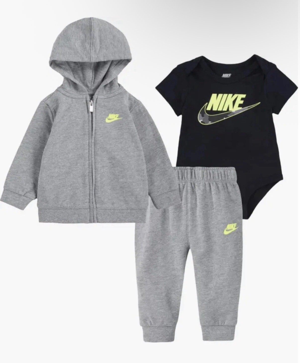 NWT NIKE Futura 3-PIECE Grey Hoodie, Bodysuit & Joggers Set | Size 3M | $52