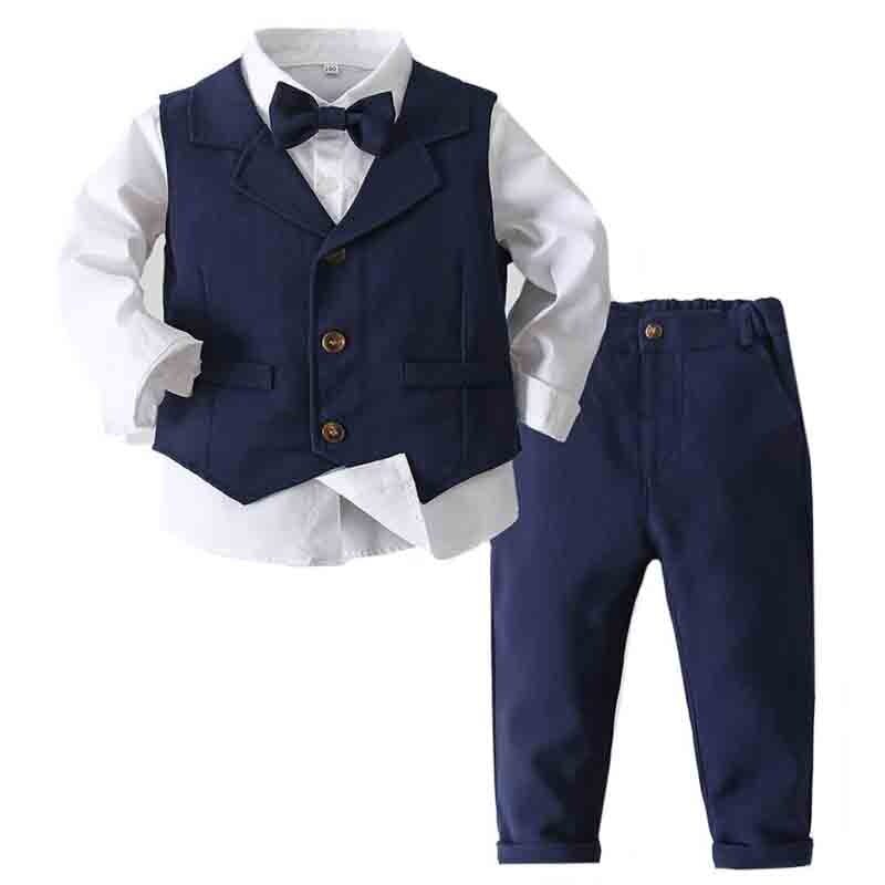 Autumn Formal Suits Clothes Long Sleeve Shirt Tie Vest Trousers 5Pcs Set