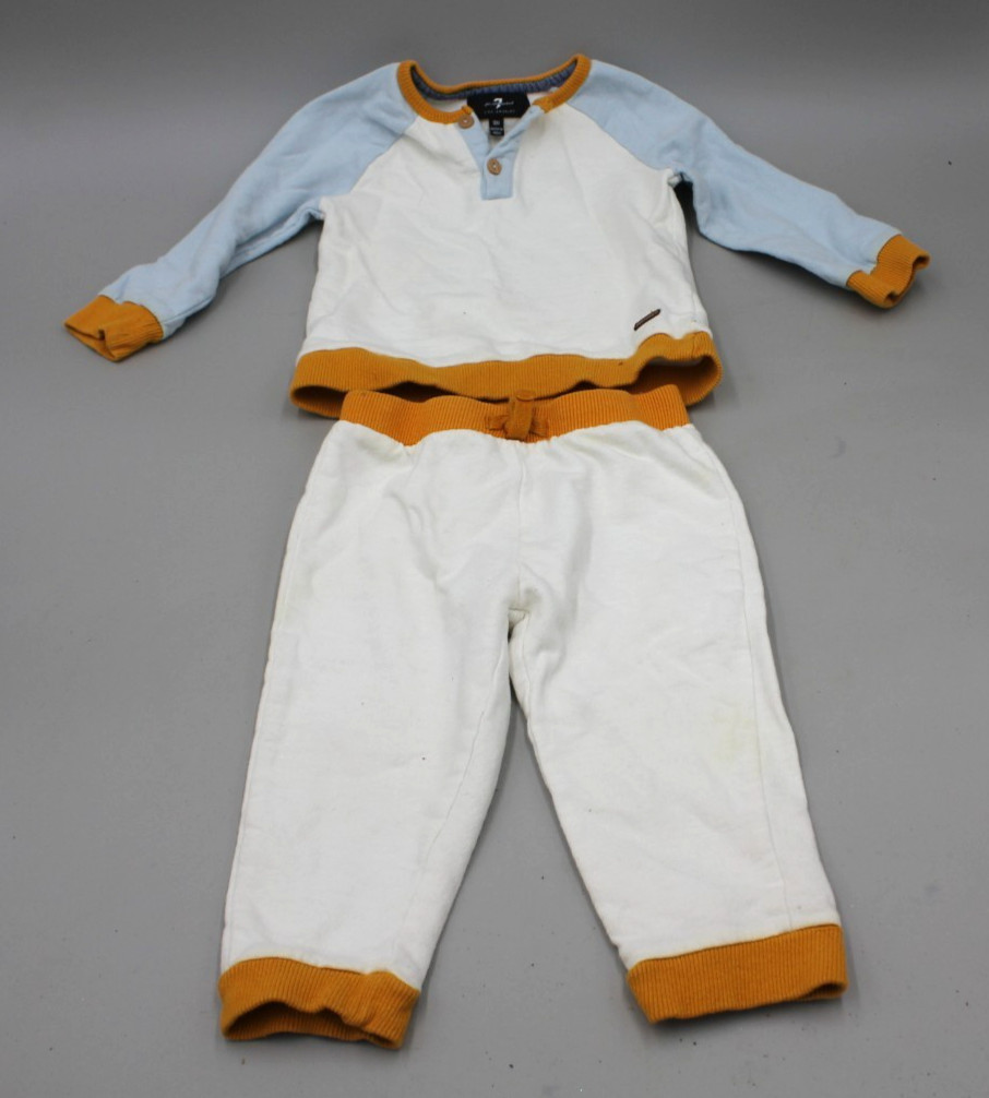 7 For All Mankind 2 pc 18 M Baby Boy Outfit Sweatshirt Pants Set Sweatsuit Play
