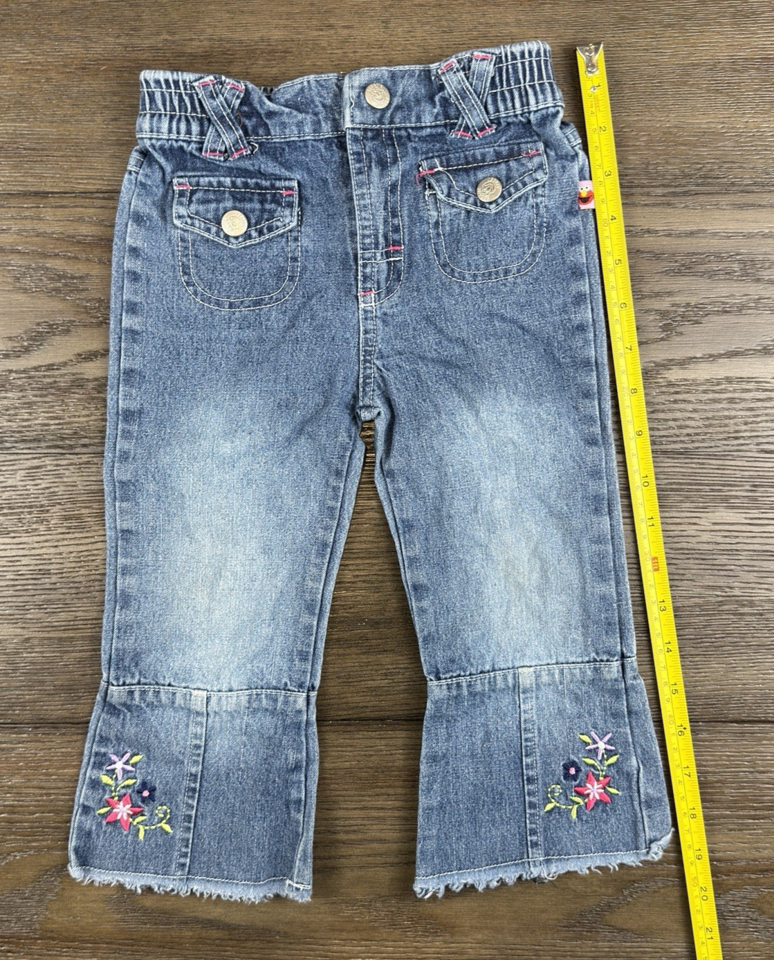 Elmo Sesame Street By Nannette Y2K Girls Floral Denim Jeans Light Wash Size 3T