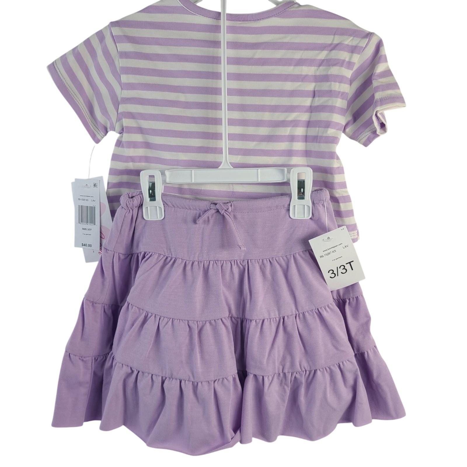 NEW Lavender Striped Floral Top & Tiered Ruffle Skirt Set Size 3T By Bonnie Jean