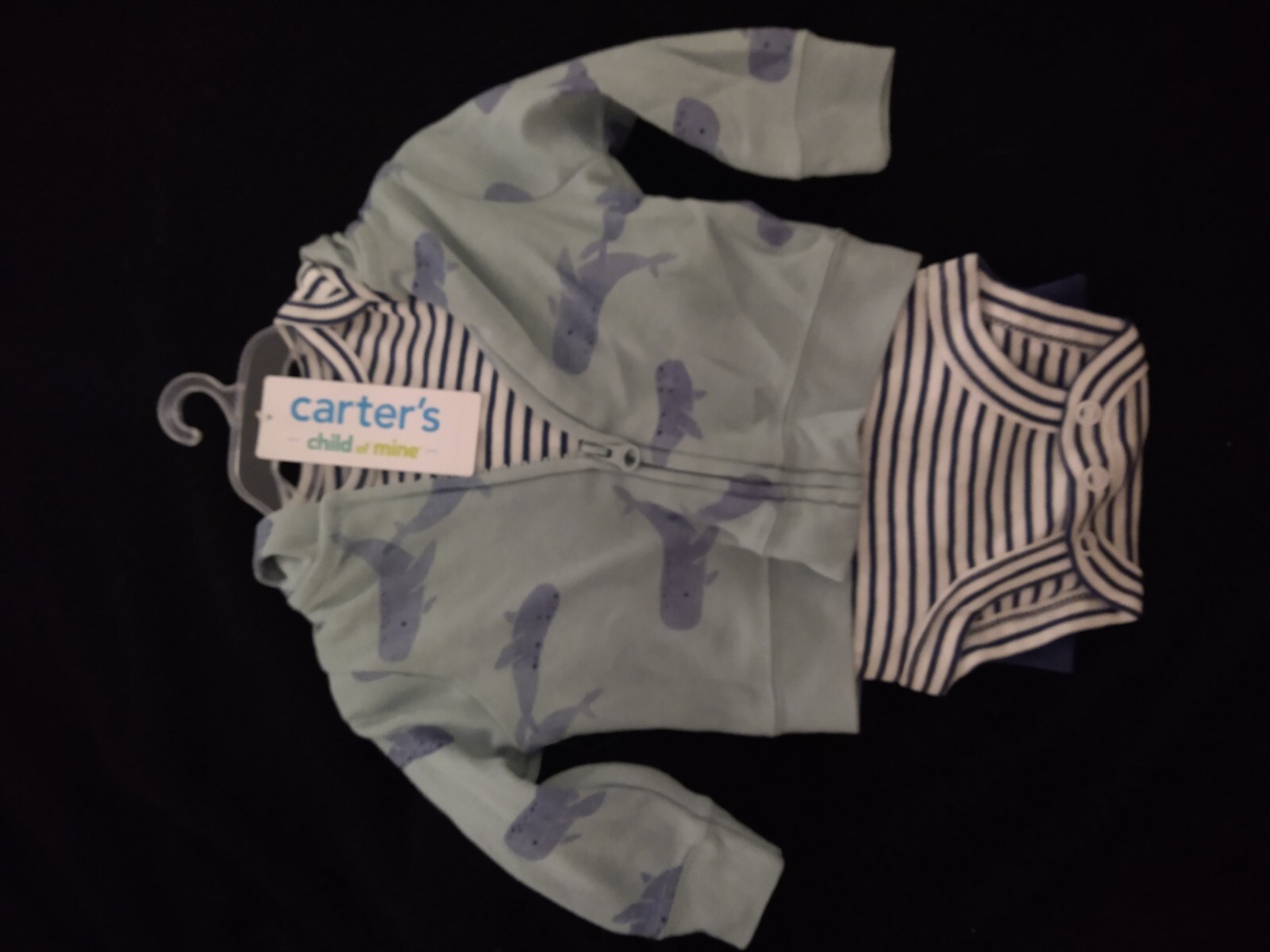 New Carter’s Blue Whale Newborn Bodysuit One-piece Hoodie Pants Set
