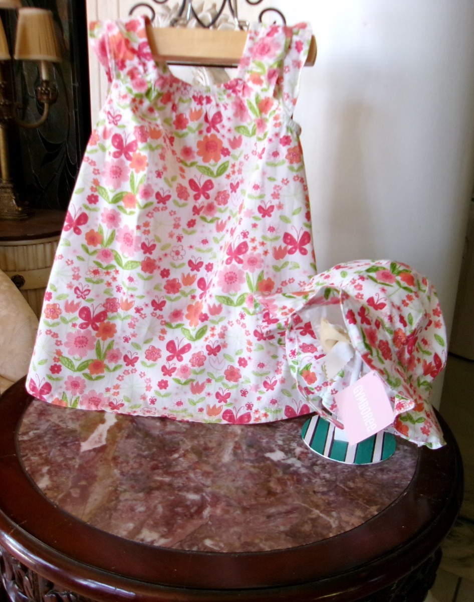 Gymboree 2009 Butterfly Spring dress hat chin strap 12-18