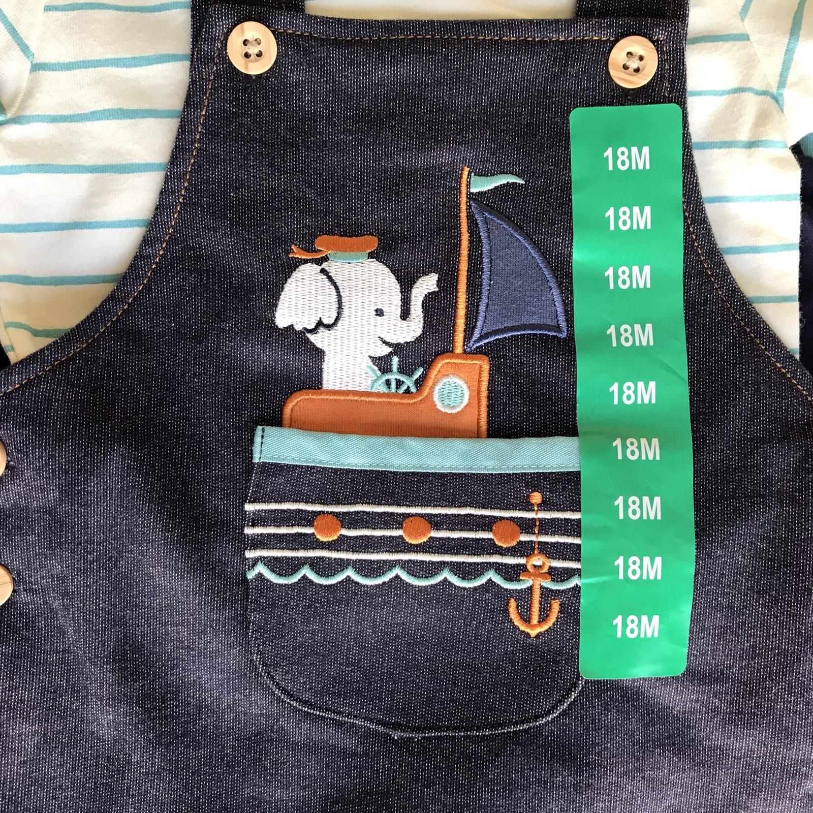 4 pc Pekkle T-shirts Overalls Shorts Set Toddler 18M Teal & Navy Blue Boats NWT