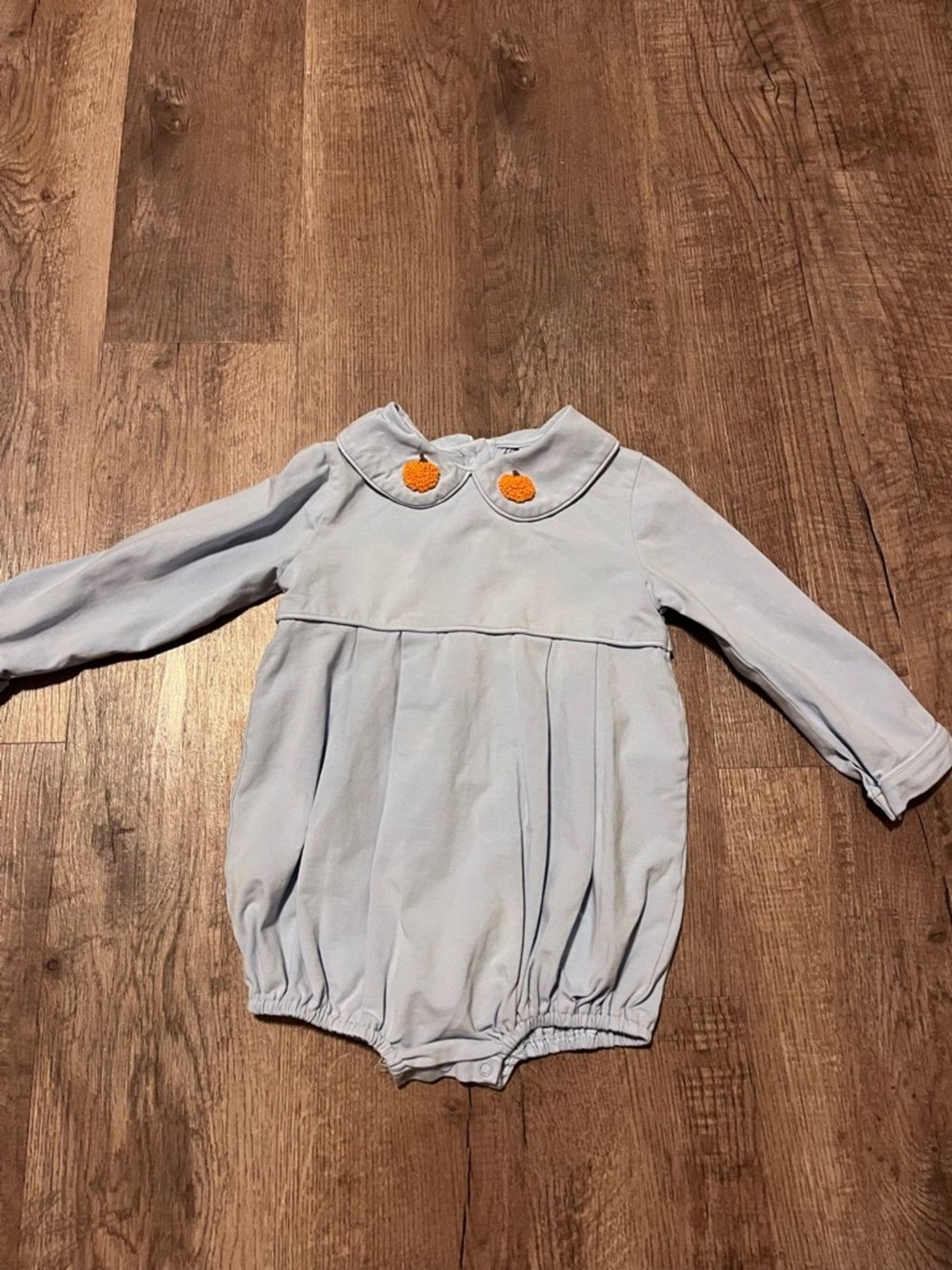 Southern Taters Light Blue Long-Sleeve French Knot Pumpkin Collared Detail 3T