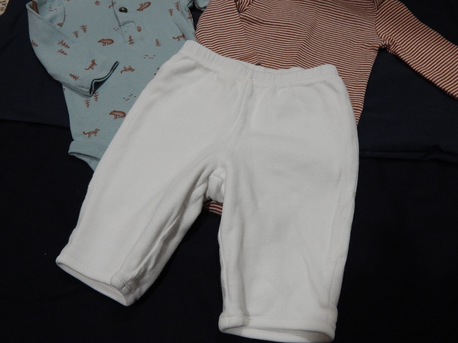 3 Piece Baby Boys 0-3 Months BEAR FOX Henley One Pieces and Pants Bundle