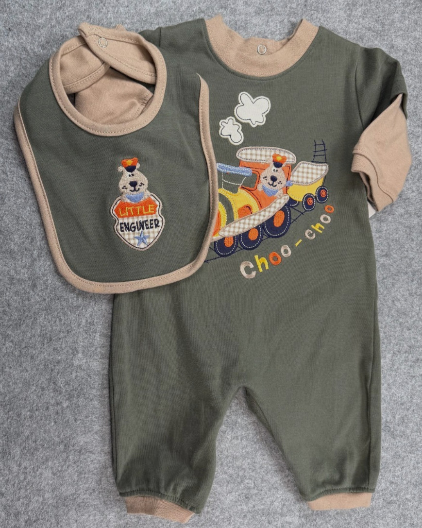 Baby Boy Clothes New Vintage Okie Dokie 0-3 Month 2pc Train Choo Choo Outfit
