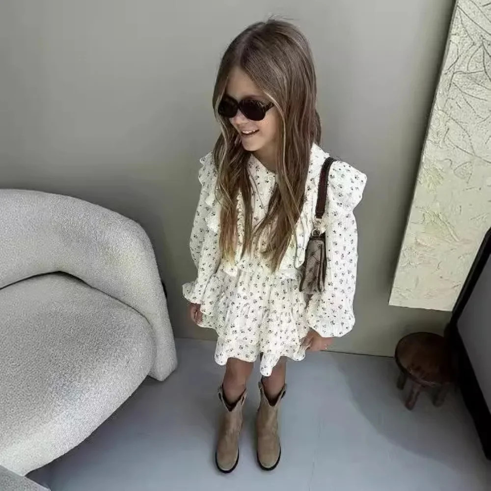 New Girl’s Dress Autumn Floral Lace Shirt+Cake Skirt Two-piece Set