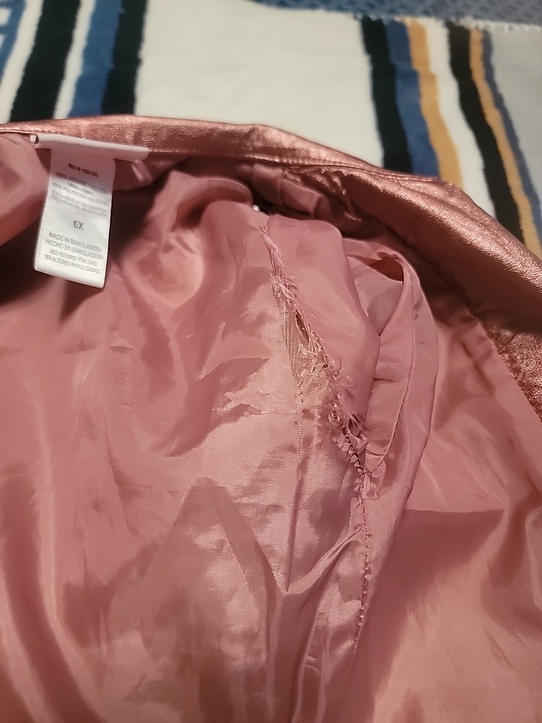 Rose Gold Kids Faux Leather Jacket – Metallic Finish, Buckle Sides – Size 3T