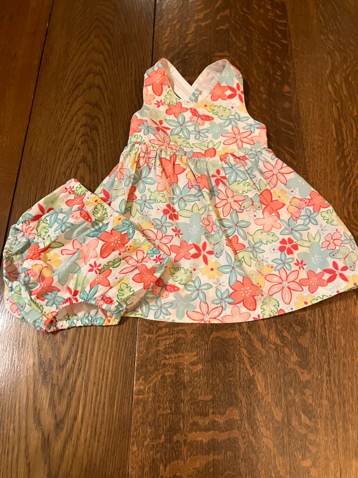 Vtg Gymboree 02 Butterflies halter sun dress adjustable straps 12-18 bloomers