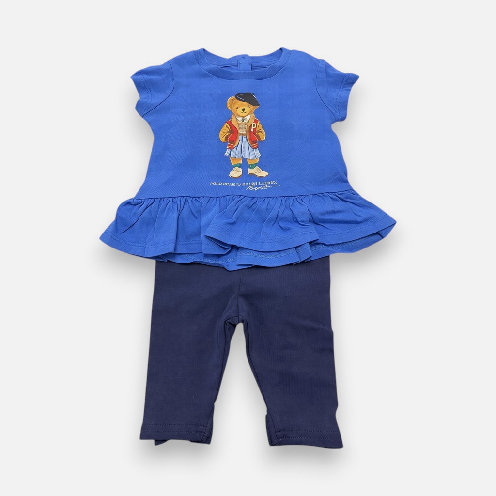 Polo Ralph Lauren Baby Girl’s Blue Graphic T-Shirt & Solid Leggings Set Size 3M