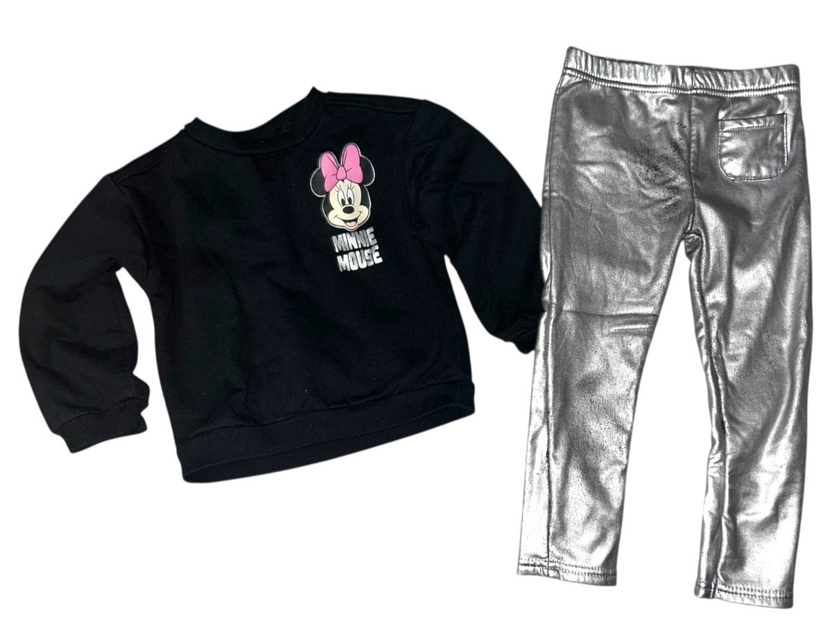Lot Of 2 Toddler 3T Outfits Minnie Mouse, Velour Flare Leg