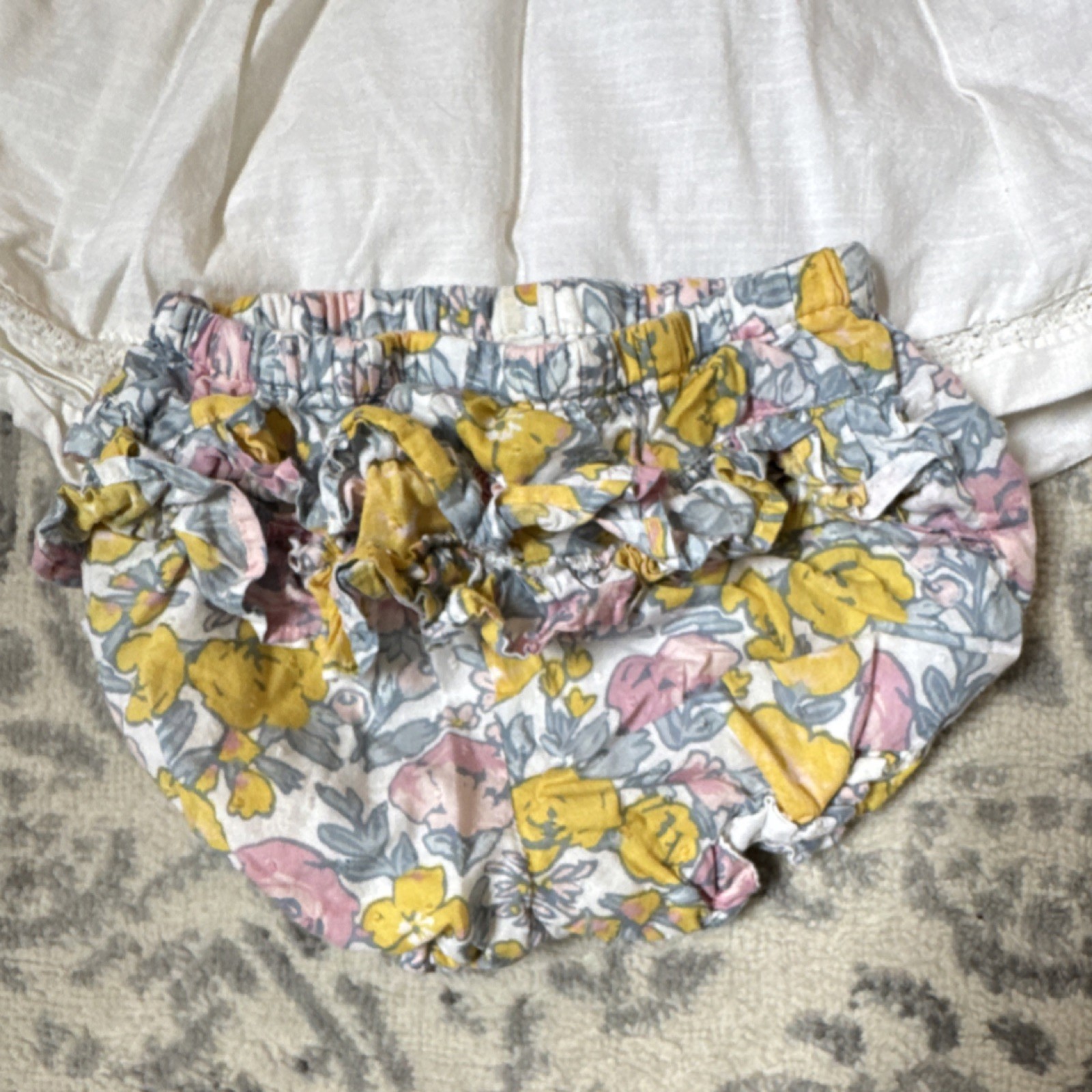 Rachel Zoe 12M Floral Cotton Dress Set White Yellow Pink Bloomers Hat Unisex