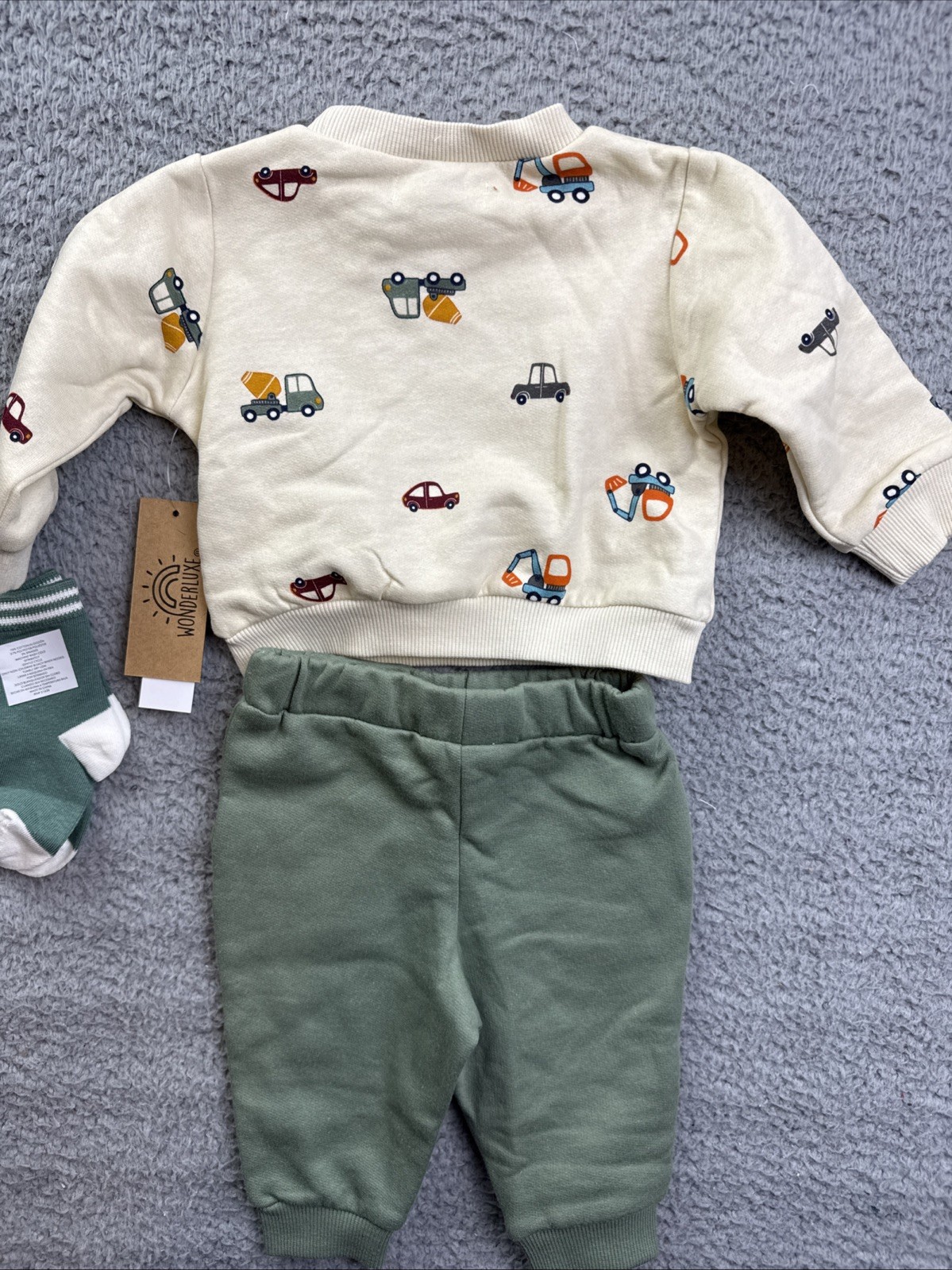 Wonderluxe Baby Boys 0-3 Months Sweatshirt Jogger Pants & Socks 3pc Set