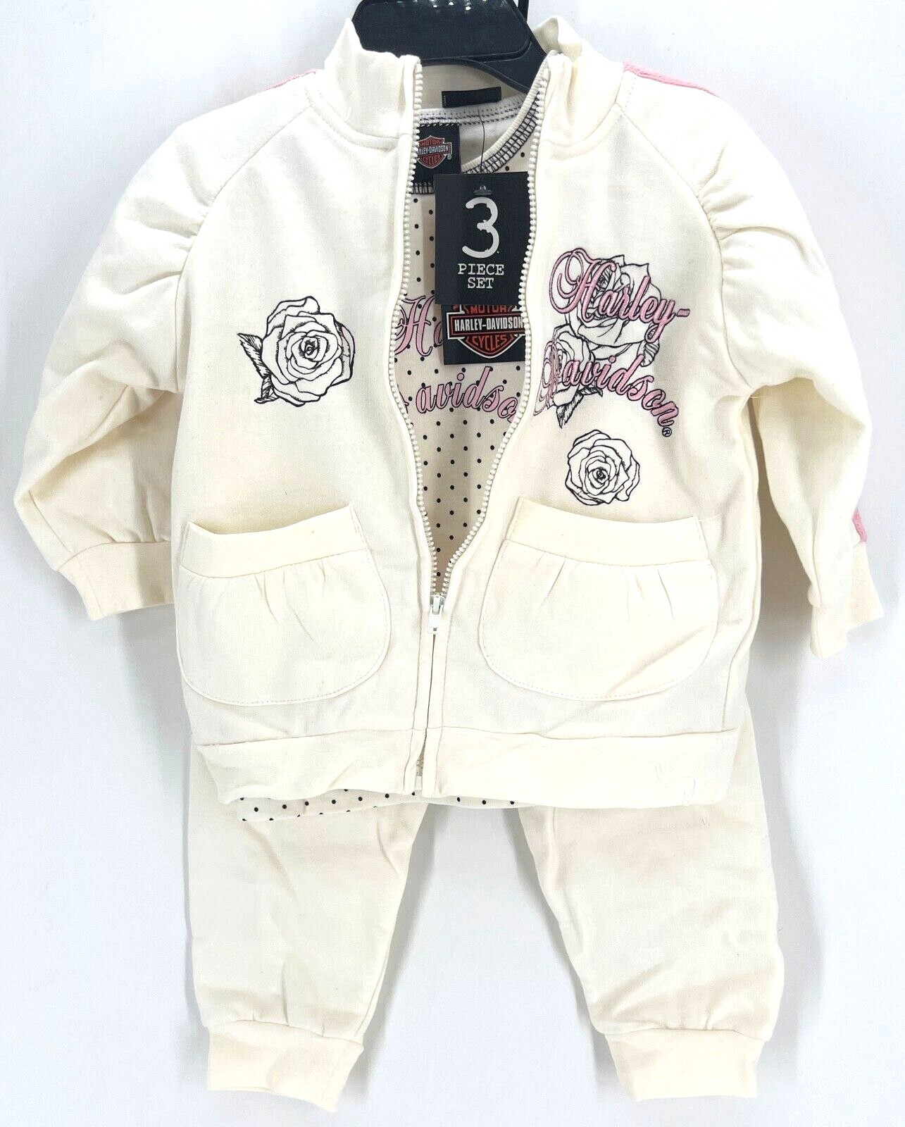 Harley Davidson® Motorcycle Kids Newborn Girls Polka Dot Sweatsuit 3 Piece Set