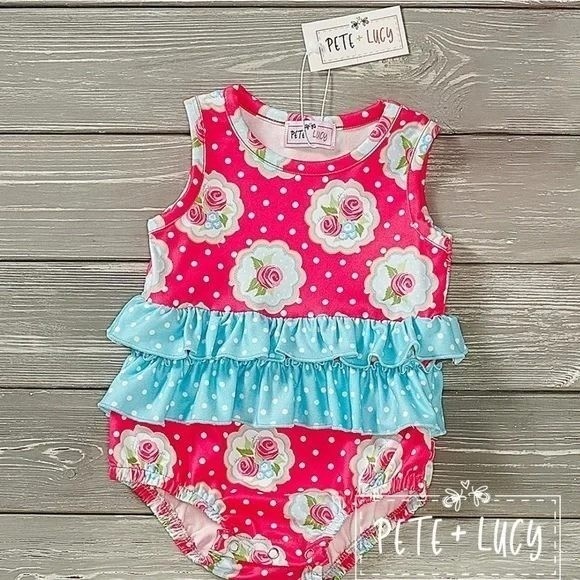 Pete + Lucy Shabby Roses Infant Romper Girls Outfit 12-18 mos NWT