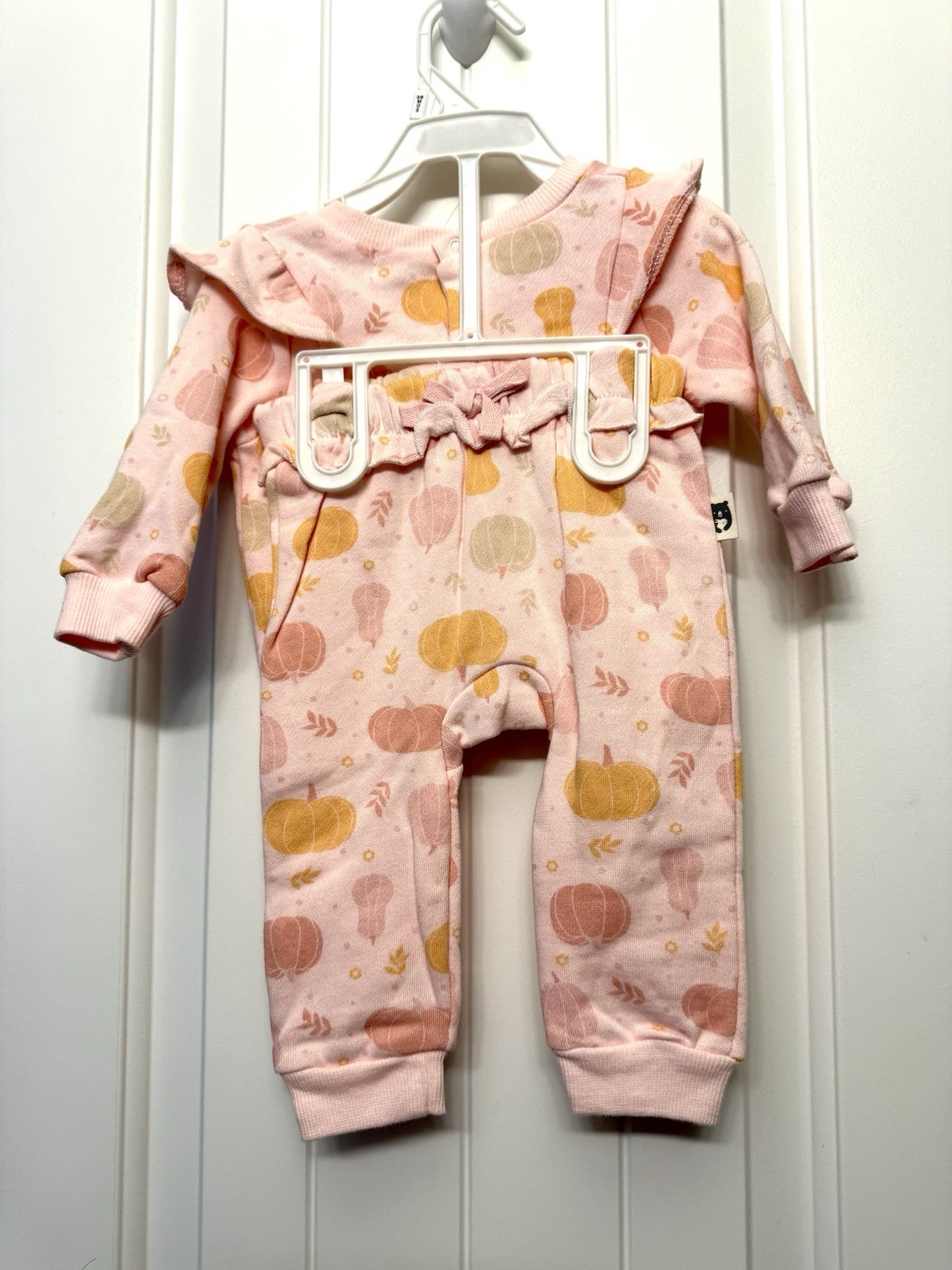 Rabbit + Bear Organic Two Piece Outfit with Pink And Orange Pumpkins Size 3-6 Mo