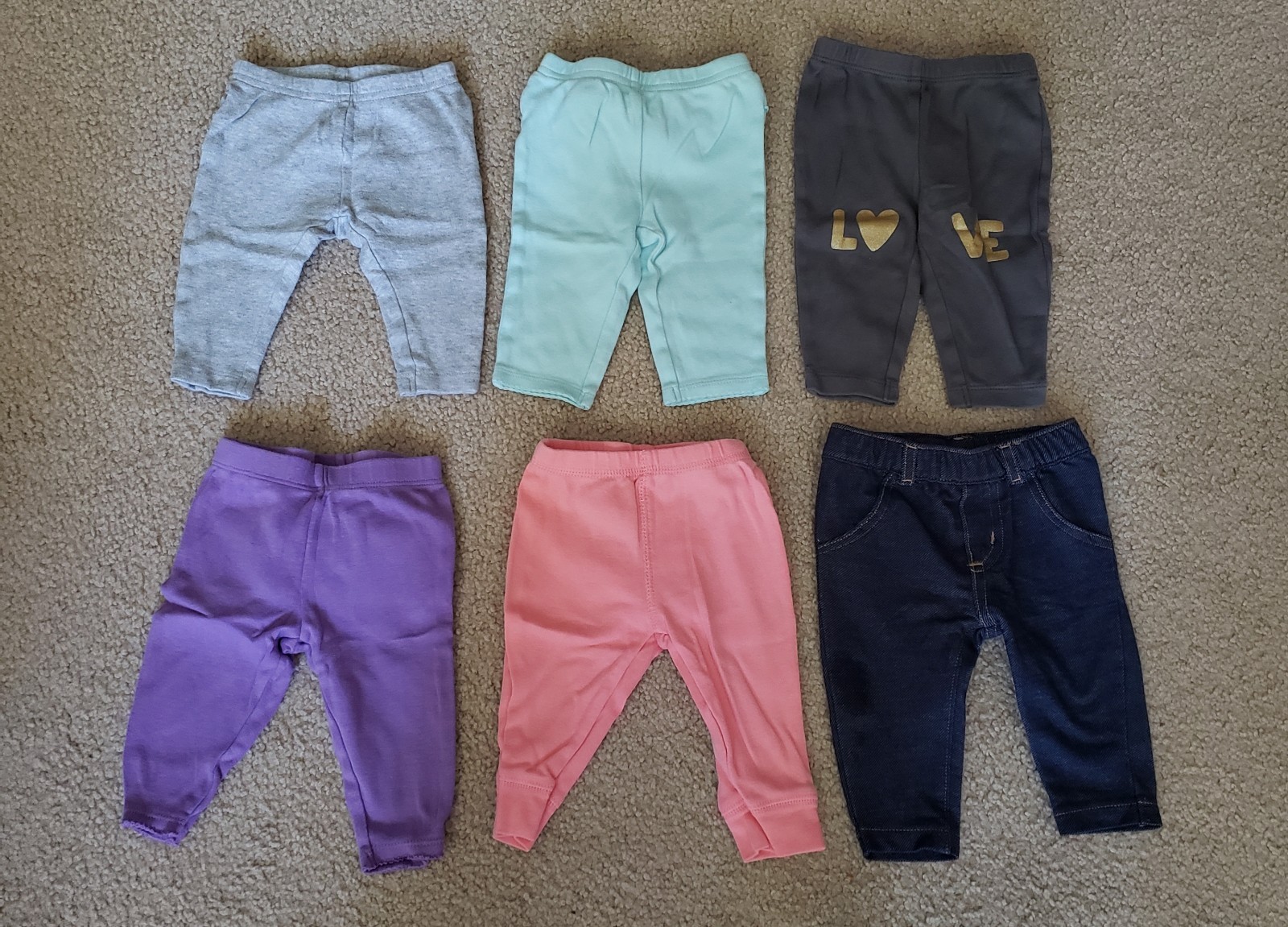 Lot Of 6 Baby Girls Carter’s Pants Size 3 Months