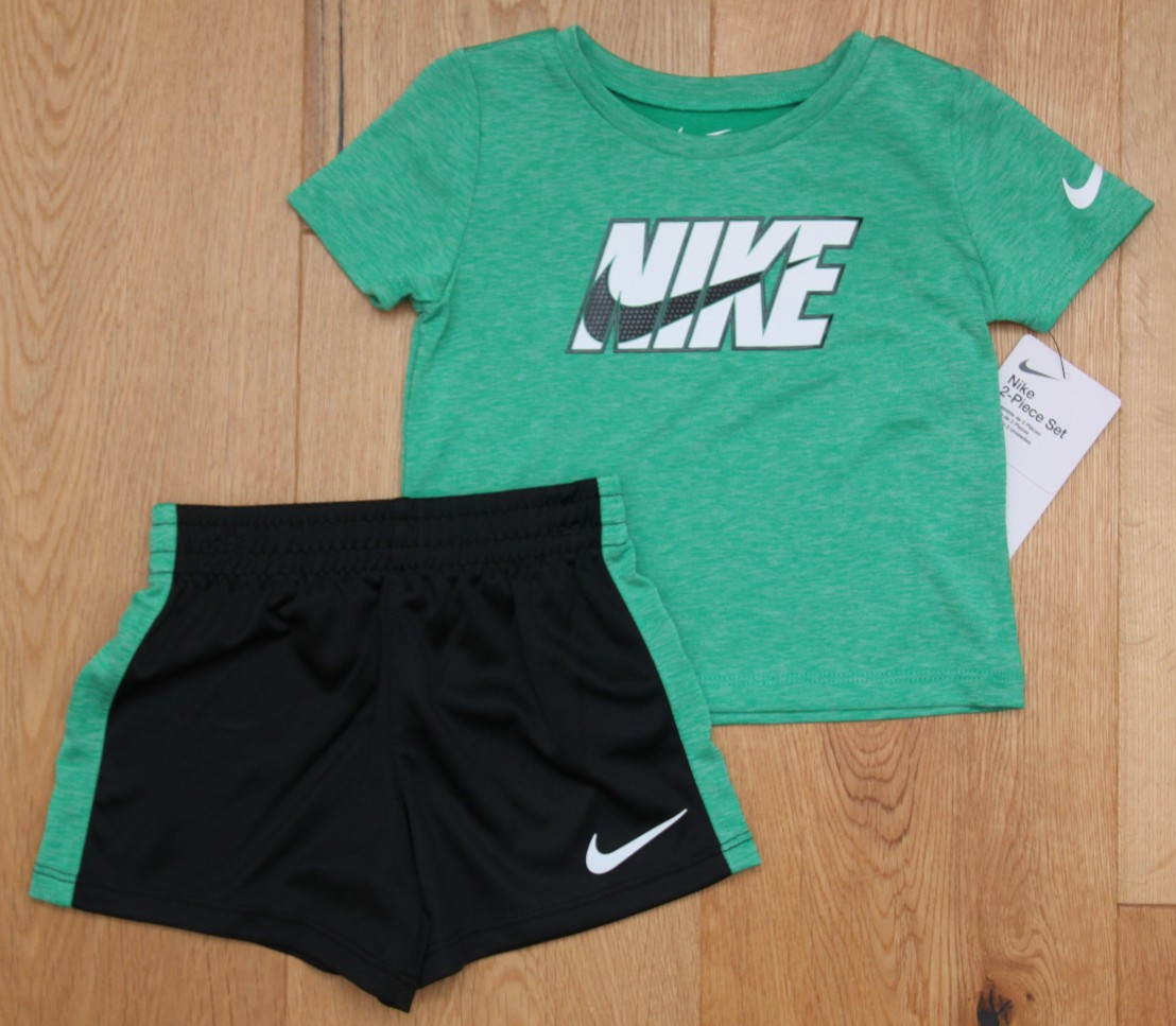 Nike Baby Boy T-Shirt & Shorts Set ~ Green, Black & White ~ DRI-FIT ~