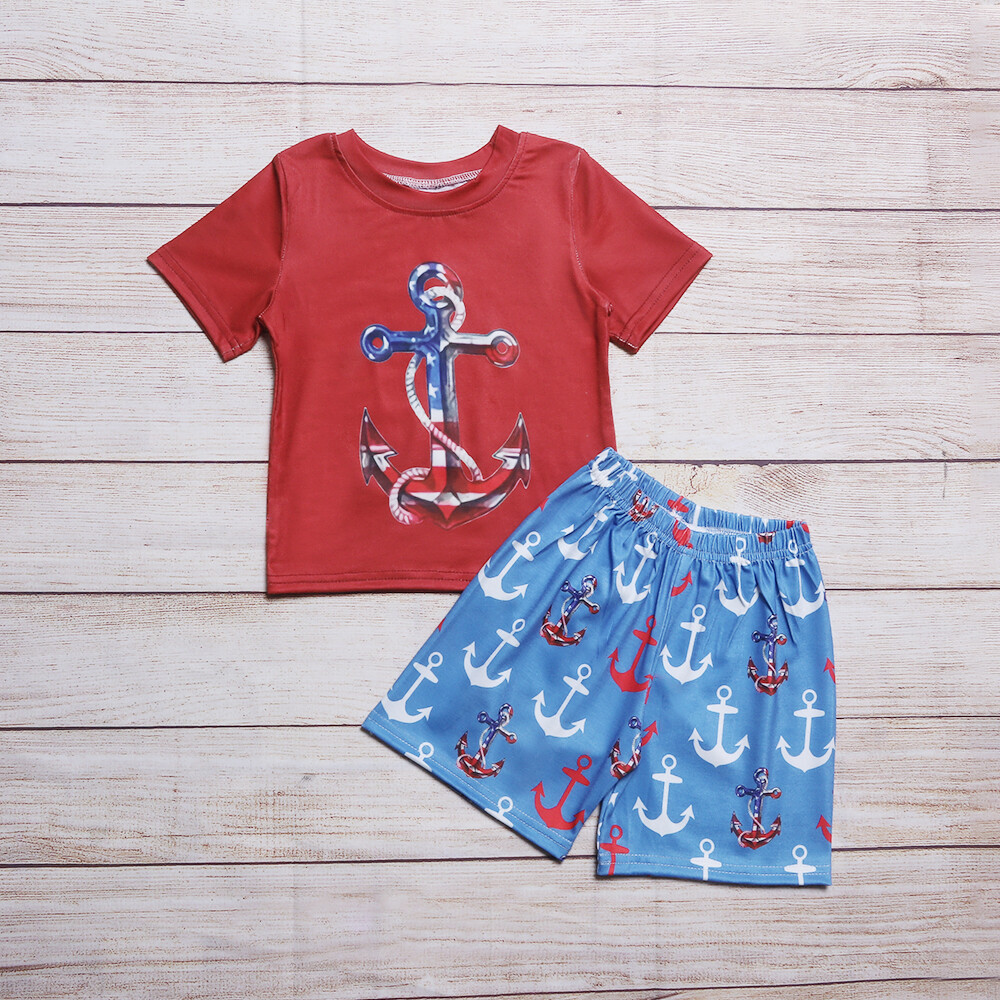 NEW Boutique Anchor Nautical 4th of July Boys Shorts Outfit Set