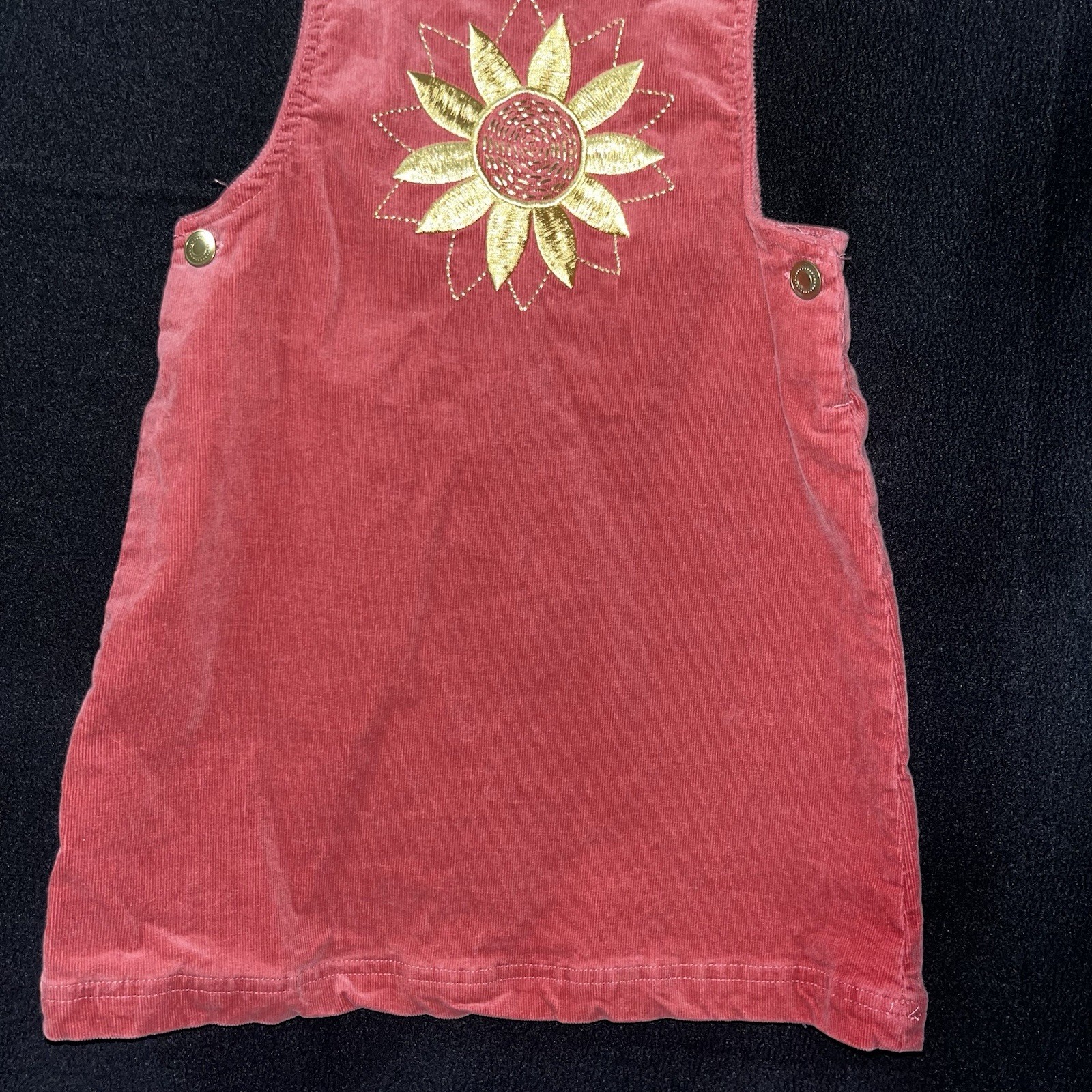 Cynthia Rowley SZ 6 Corduroy Overall Dress Embordered Sunflower