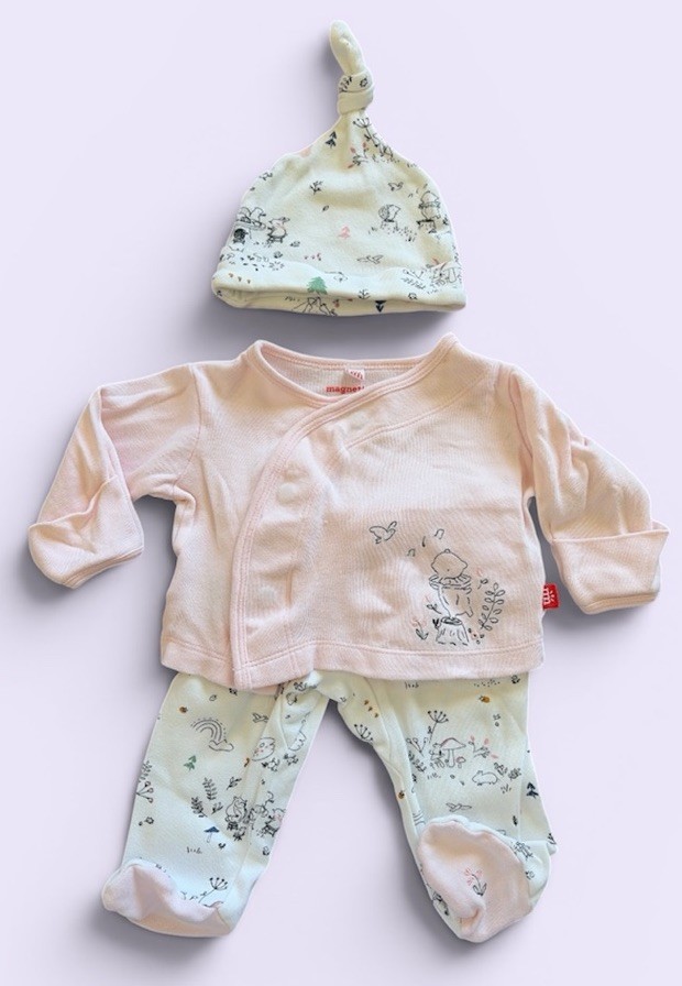 Magnetic Me EUC Pink/Black/White Woodland Animals Top, Footie & Hat-Newborn