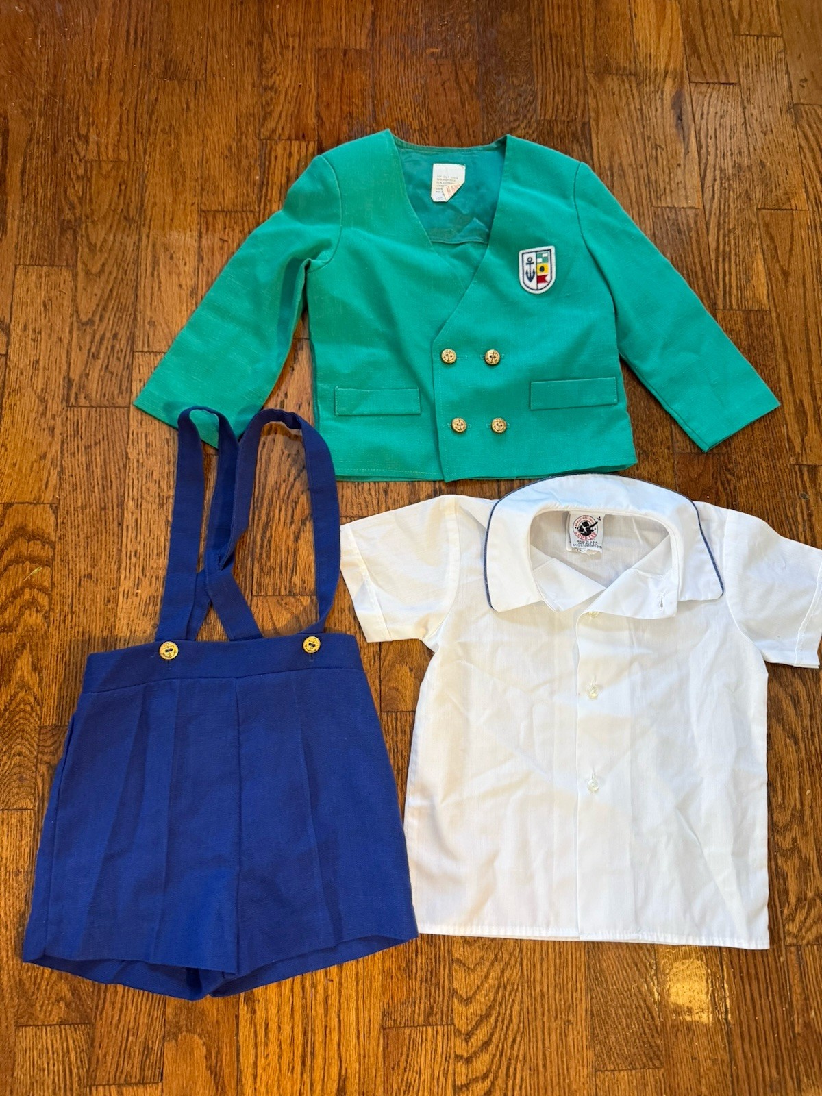 Good Lad 4T Boys Poly/ Rayon 3 piece Shorts Suit Blue Green white Shirt