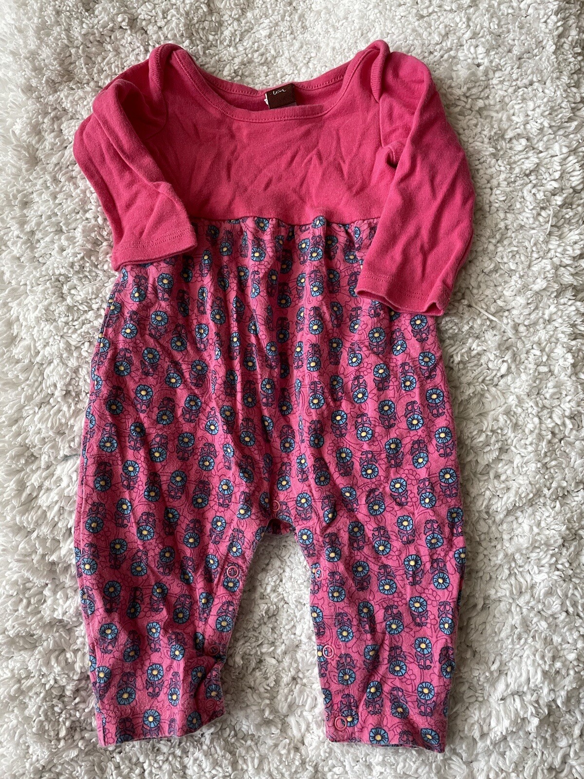 Tea Collection Girls Sz. 0-3 Month One Pc. Pink Design Outfit. Adorable