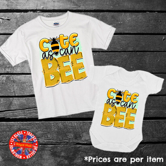 Cute As Can Bee T-shirt Bodysuit Boys Girls Gift Nature Kids School
