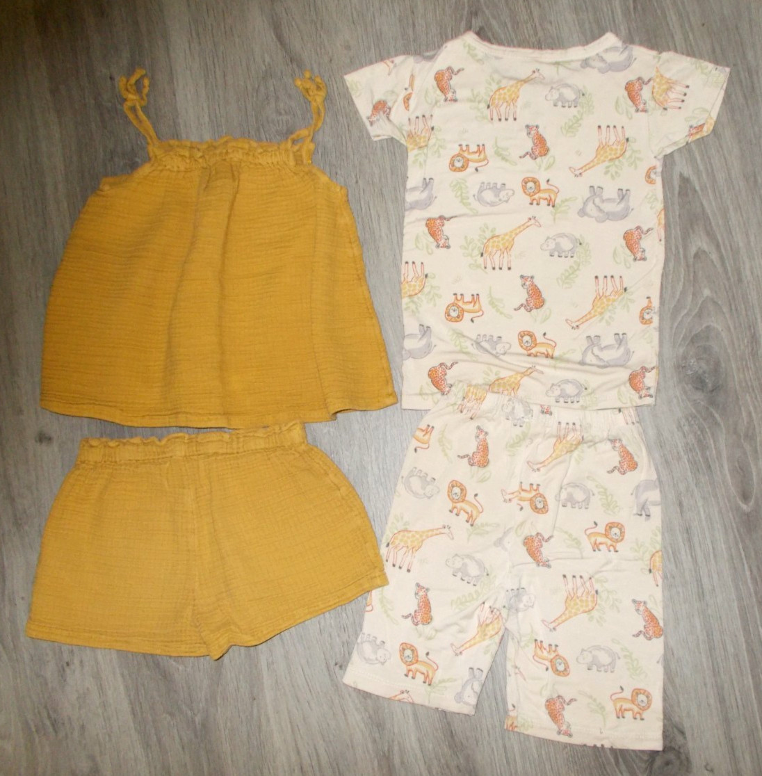2 Summer Shirt Shorts Sets – Mustard Yellow/Safari Animal Size 4T