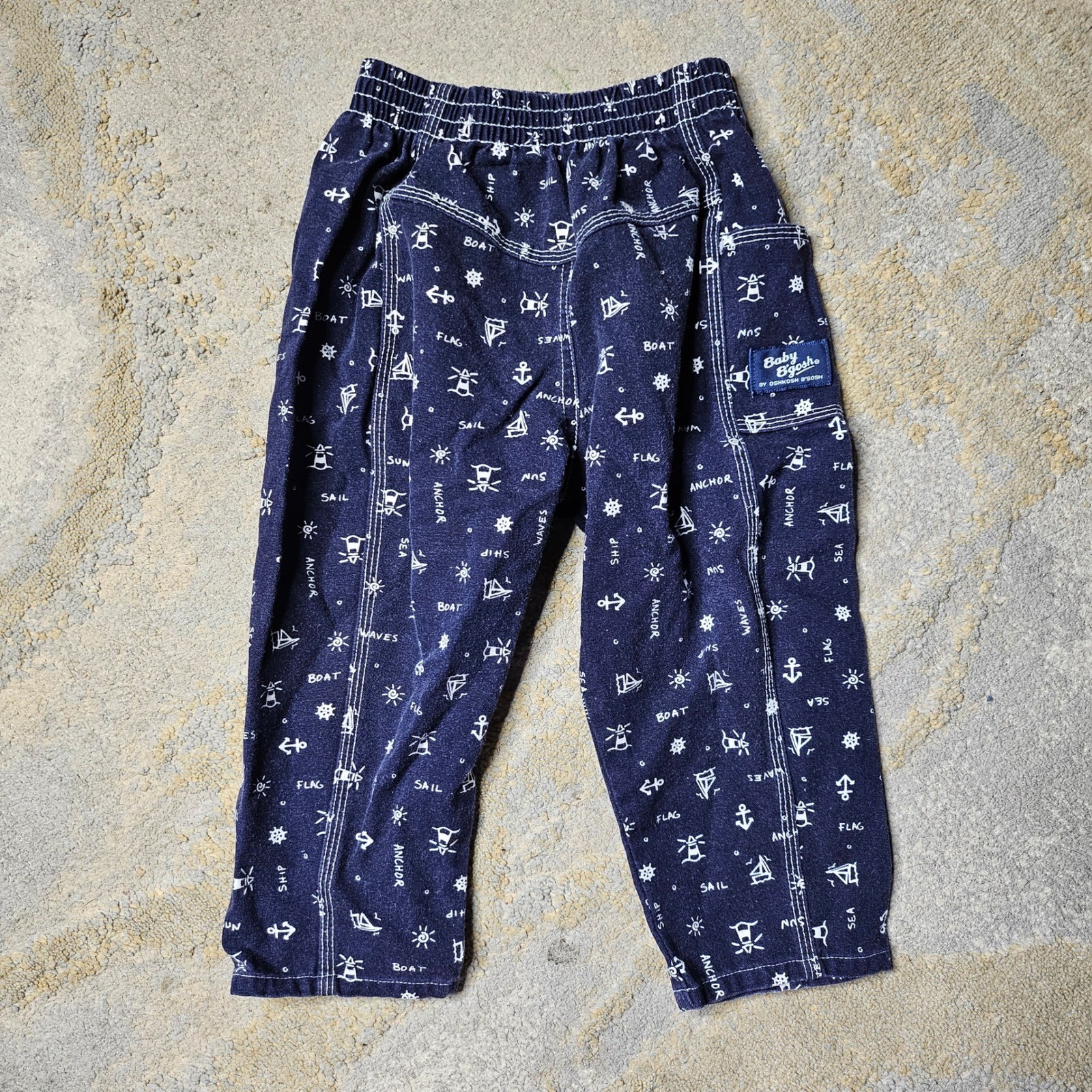 Vtg Baby B’gosh Nautical Print Pants 24 Months Blue and White Boat Anchor Pants