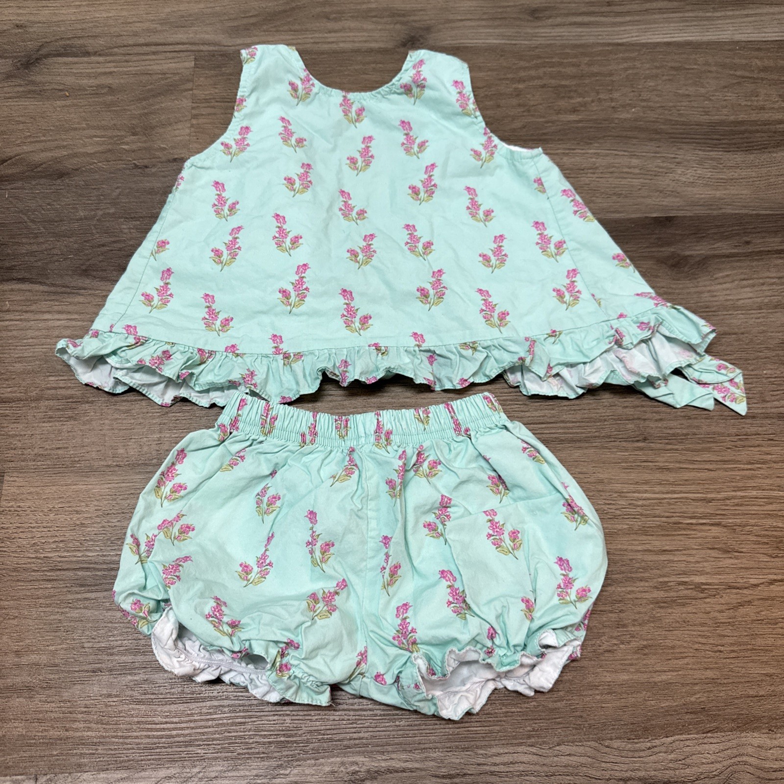 Smocked Threads By Cecil & Lou Adorable Aqua 2 Pc Baby Girl Outfit 18M Spring