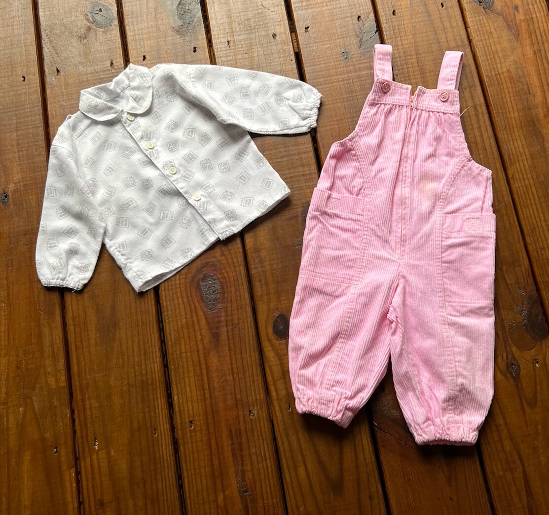 Vintage 80’s Mothercare 80 cm baby toddler English 2 piece overall & top set
