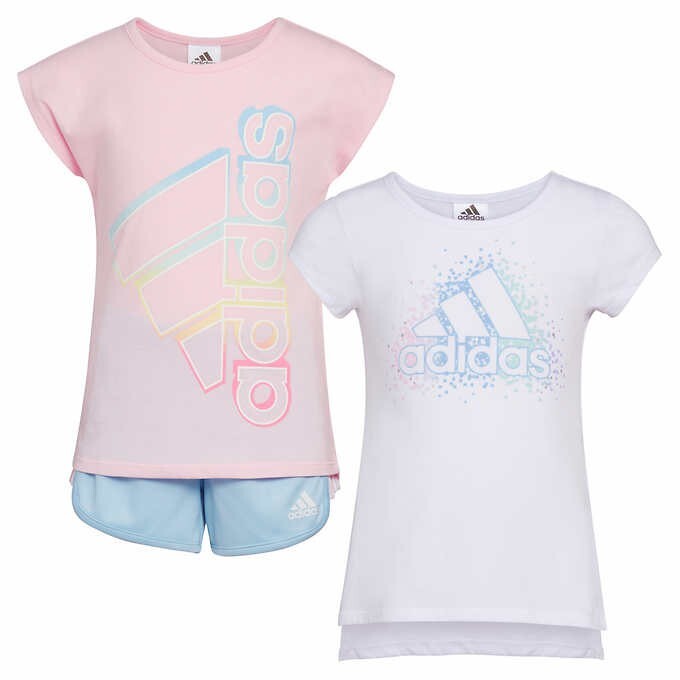 adidas Toddler Girls Short Sleeve Graphic 2 Tees and Shorts Set Size 4T MSRP$48
