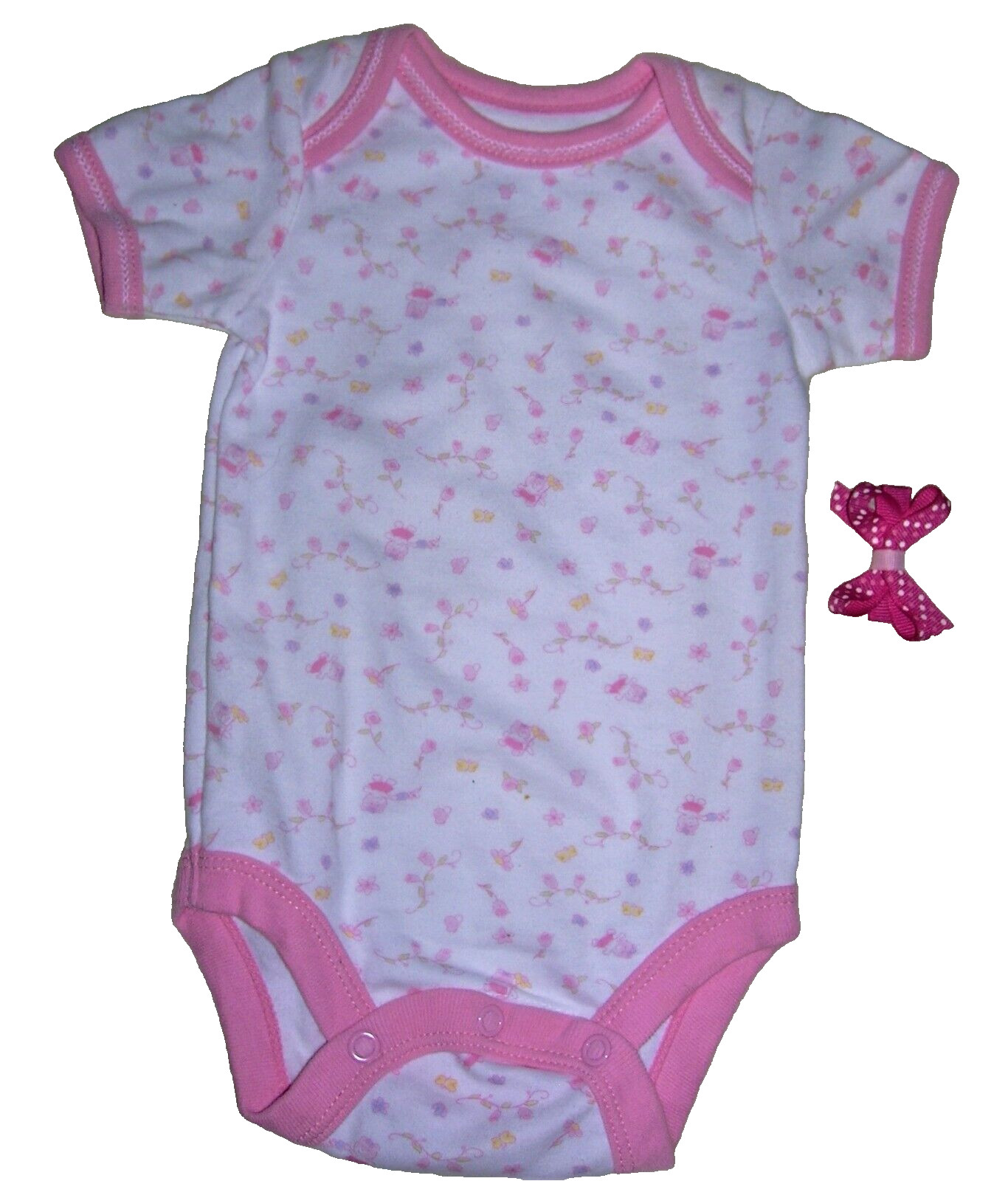 4Pc 💗3–6M Baby Girl 4pc Outfit Roses Bodysuit Polka Dot Leggings Socks Hair Bow