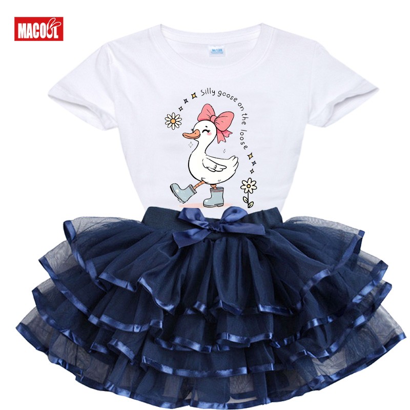 Silly Goose Shirt Easter Tutu Set Girls Red Pleated Skirt Party Kids Girl Dress