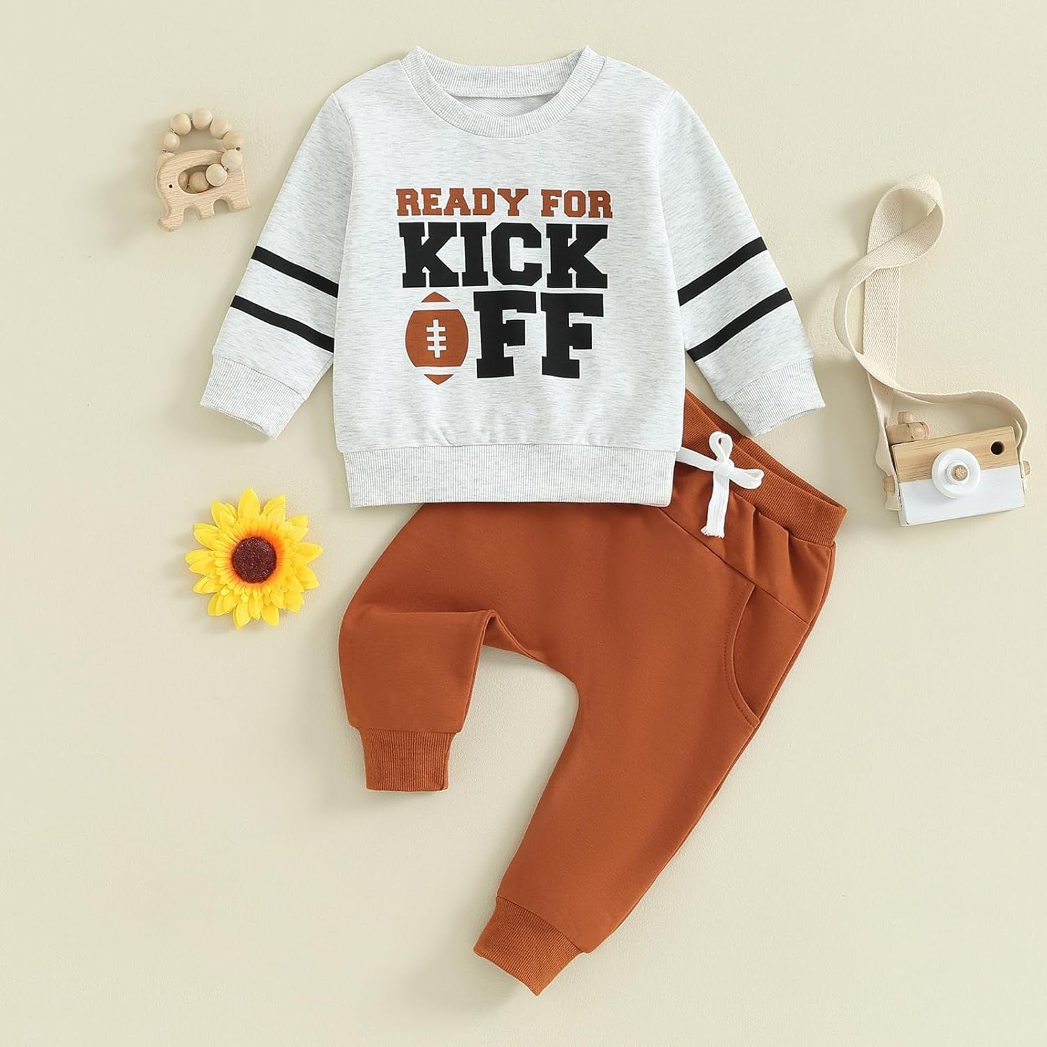 2PCS Toddler Baby Boy Fall Outfit Rugby Sweatshirt Long Sleeve Top + Solid Pants