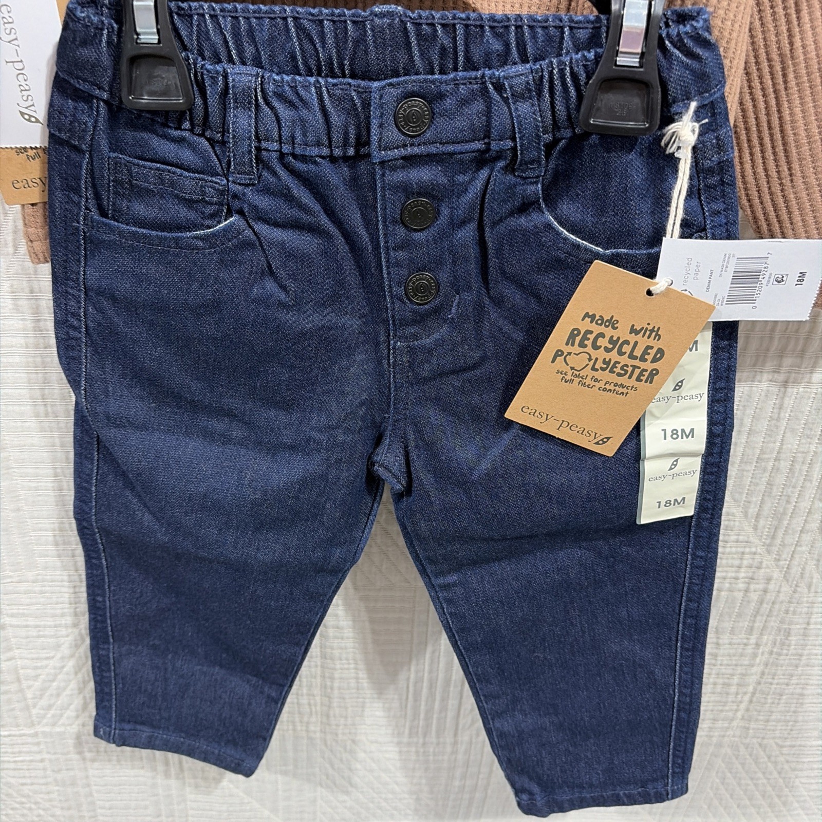 Easy Peasy 2 Piece Baby Boy 18 Woven Brown LS Shirt And Dark Blue Jeans New