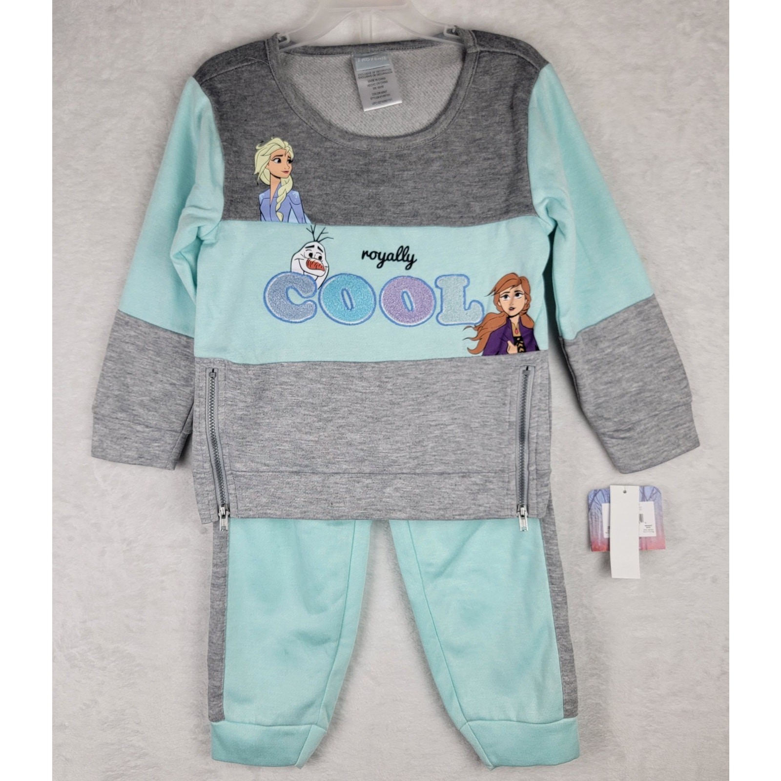 Disney Frozen 4T Jogger 2pc Set Fleece Long Sleeve Teal Gray Toddler Girl Active