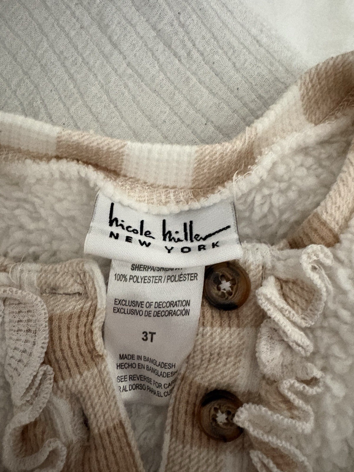 Nicole Miller 3T Plaid Sherpa Sweater Pants Headband Set Beige White Outfit