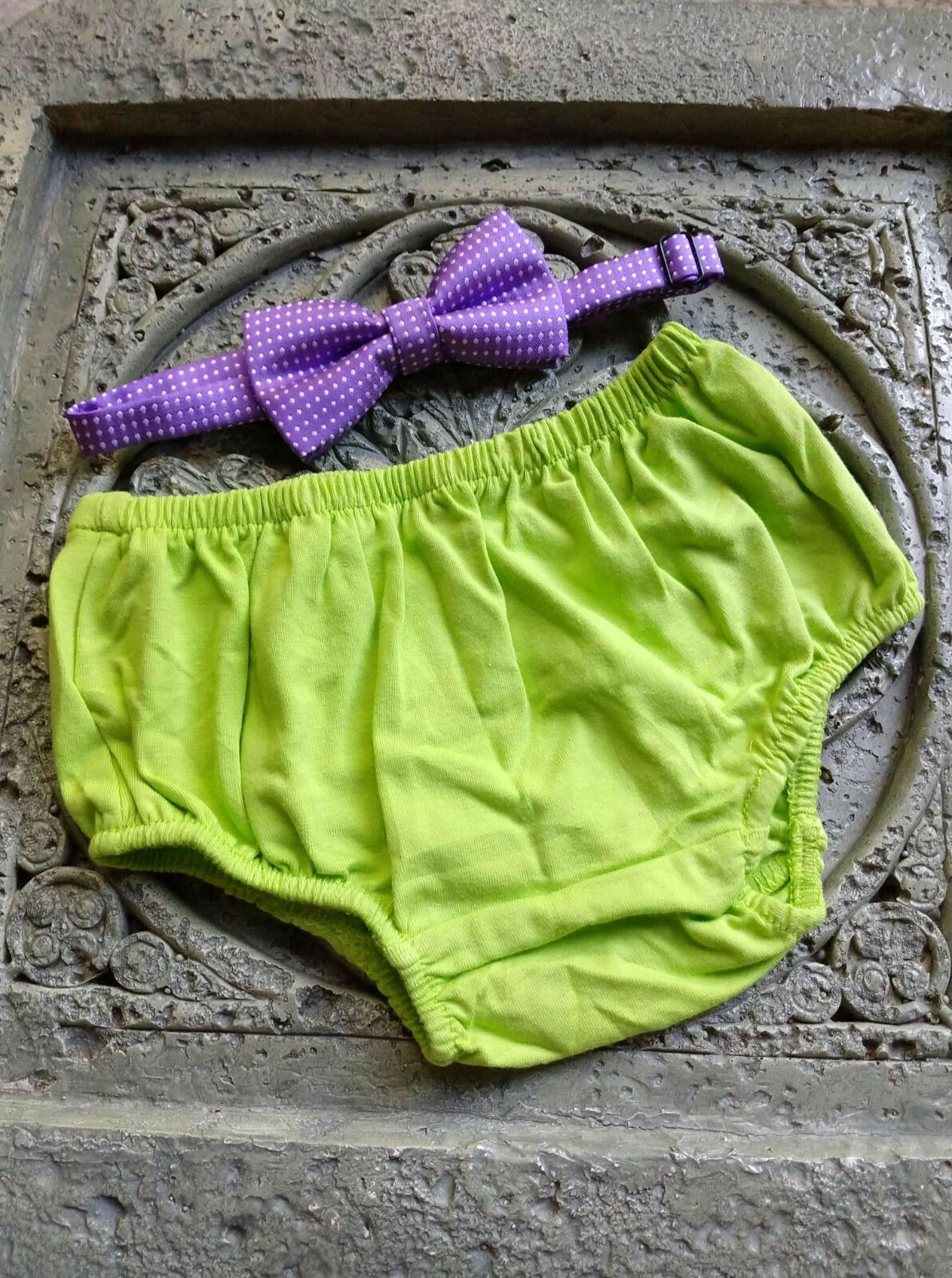 1st Birthday boy cake smash outfit bow tie diaper cover lime green lavender