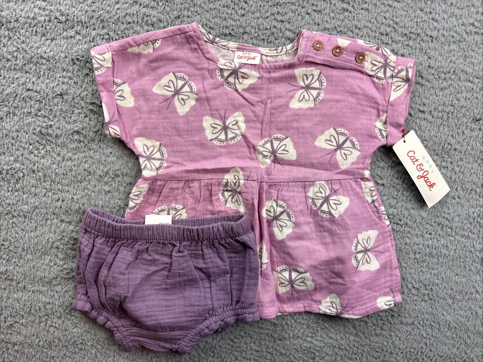 Cat & Jack Baby Girls 18 Months Purple Short Sleeve Butterfly Gauze Shorts Set