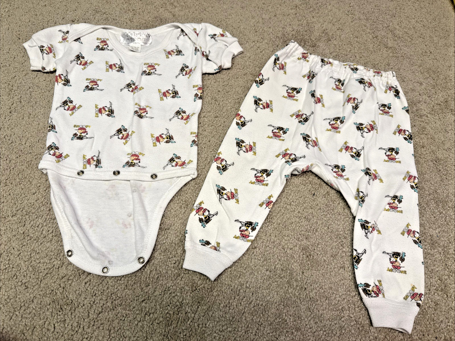 Peanuts Snoopy Bodysuit And Pants Set 12 Months 100% Cotton Vintage