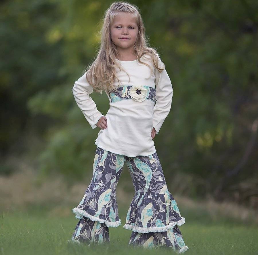 AnnLoren Girls Sadie Birds Cotton Tunic and Pants Set 2/3T