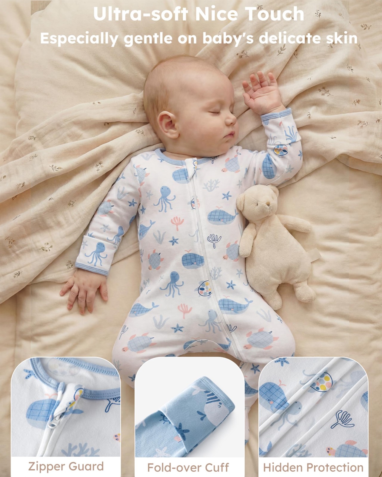 Fiemol Baby Boy Sleepers 100 Cotton Footie Pajamas Newborn 0-3 3-6 6-9 Months