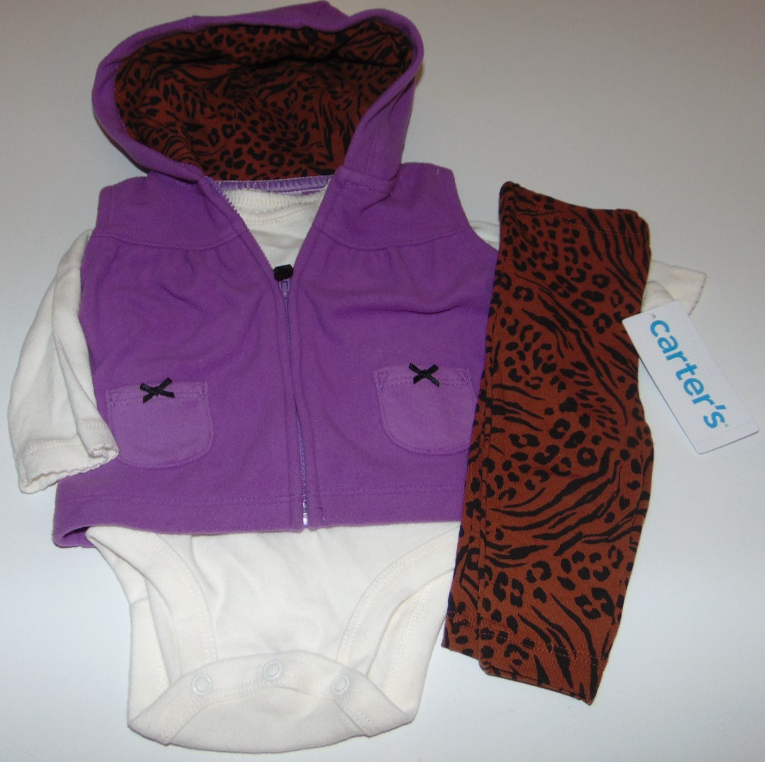 ~NWT Girls CARTER’S 3-PC Leopard Print Hoodie Outfit! Size 3 Months Cute FS:)~