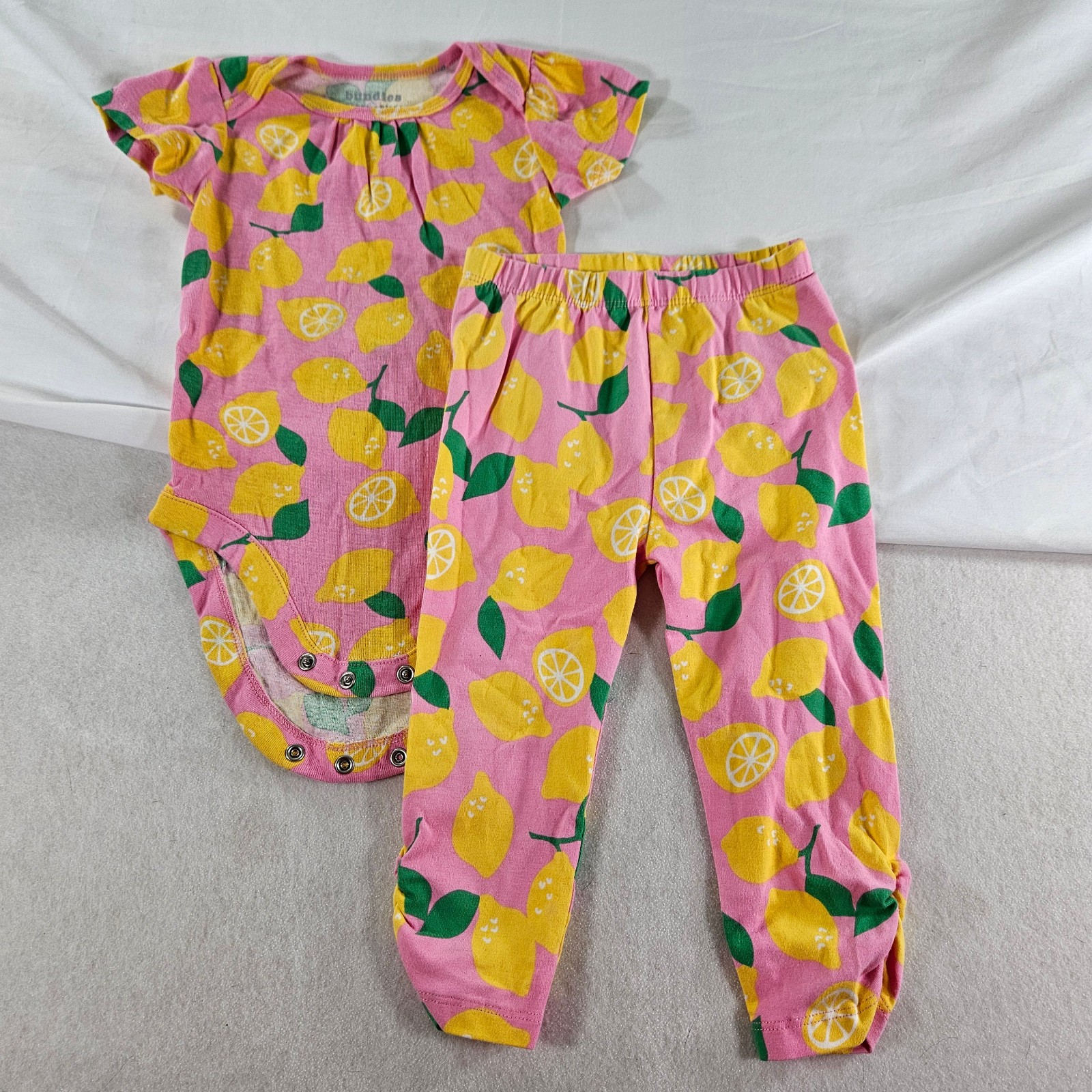 Bundles Baby Place Lemon Bodysuit Leggings Set 12-18M Pink Yellow Cotton