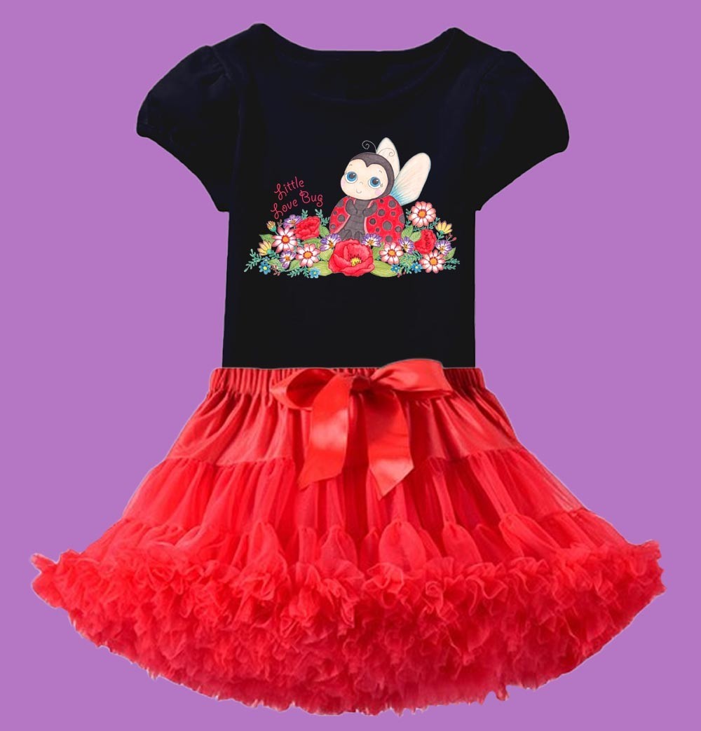 Toddler Girl Clothes: Ladybug Costume “Little Love Bug” Girl T shirt & Red Tutu